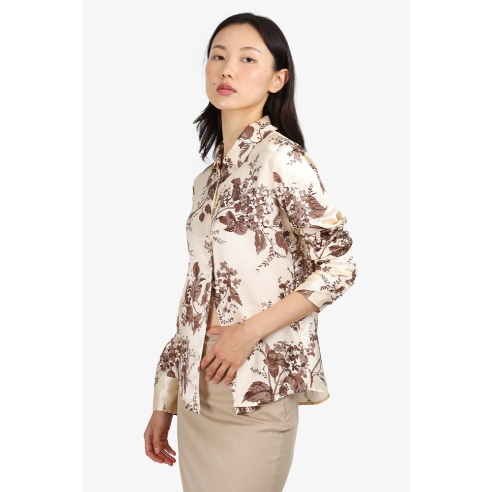 REFORMATION Silk Floral Print Blouse Top Buttondown Cream Brown Chic Large - Picture 5 of 16